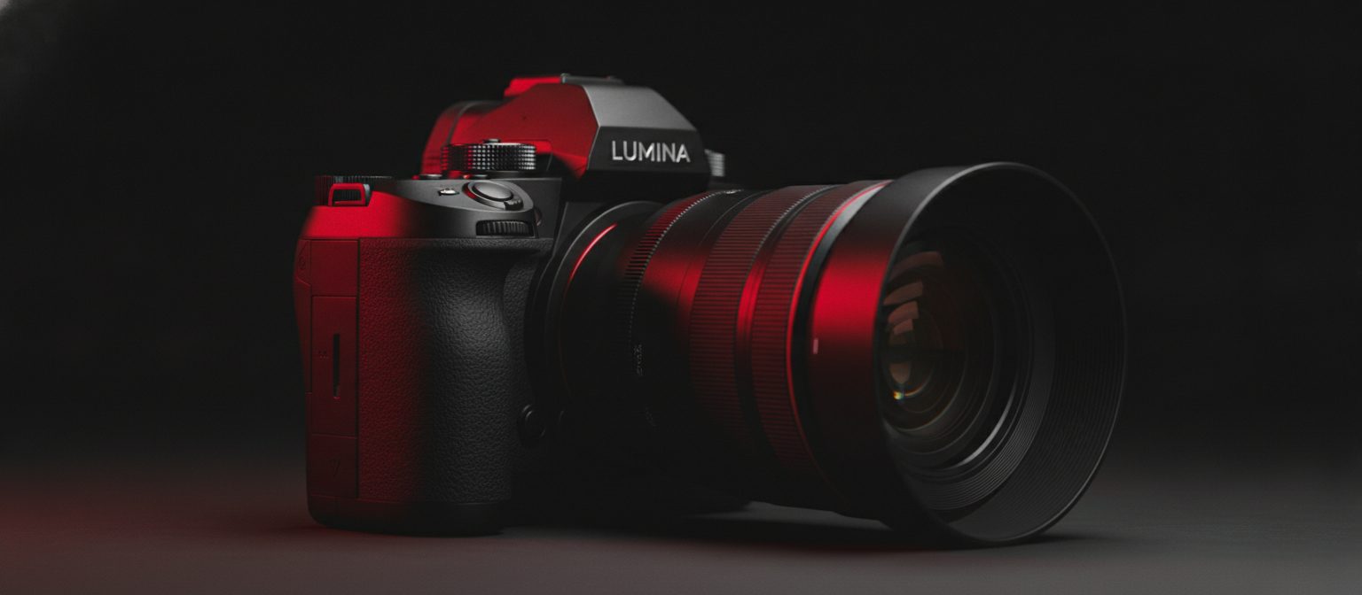 Professional camera in a dark studio