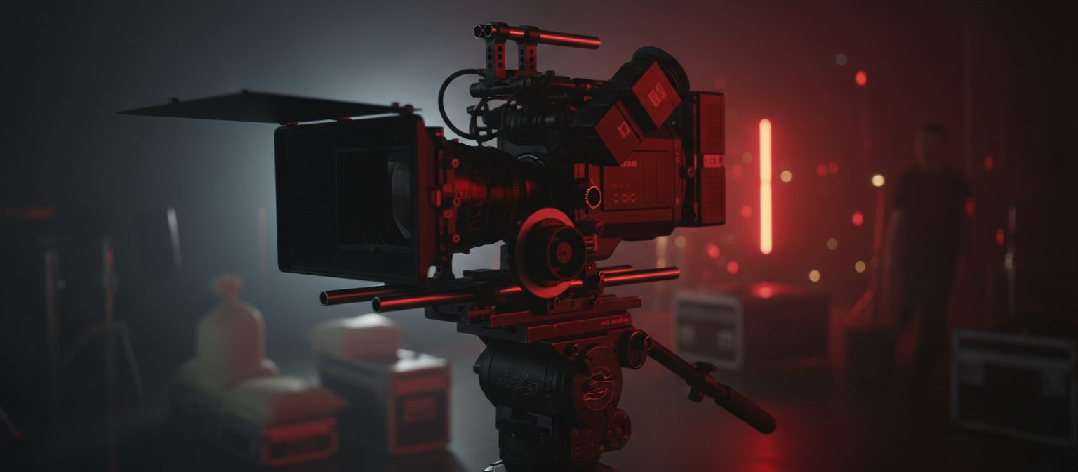 Cinema camera rig on a production set